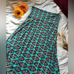 LuLaRoe Teal and Orange Geometric Skirt